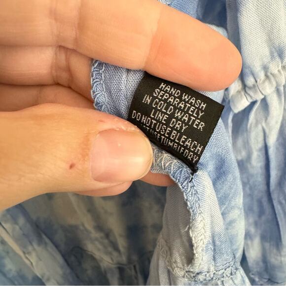 Raviya Women's Blue Tie-Dyed Lace Trim Bell-Sleeve Tiered Cover-Up Medium NWT - Picture 3 of 12